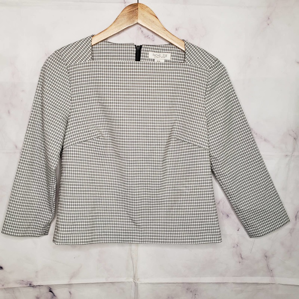 RACHEL ZOE black white houndstooth 3/4 sleeve blouse XS